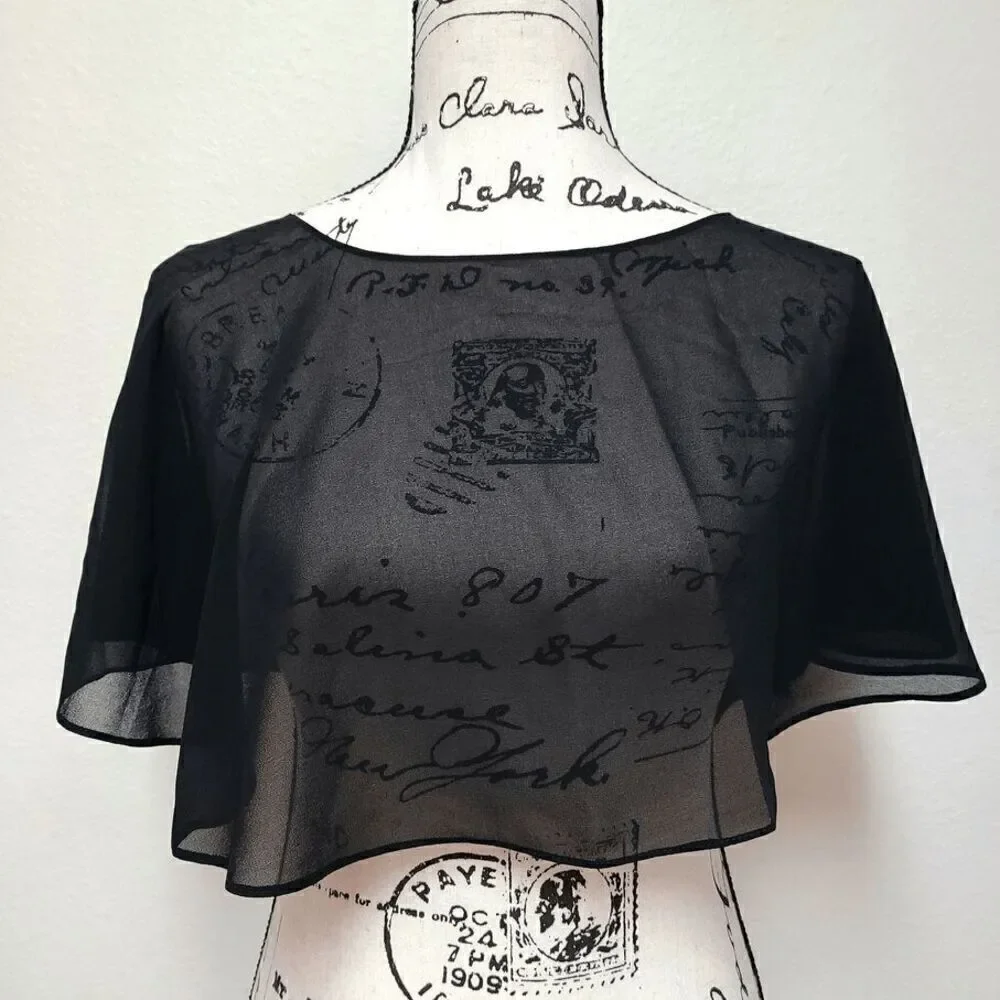 Mesh Evening Gothic Flapper 1920s Simple Black Shawl Wrap Cape NEW - Picture 5 of 16